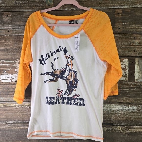Cruel Jeans Orange and White Long Sleeve Tee with Vintage Graphic, Size XL, NWT - Picture 1 of 5